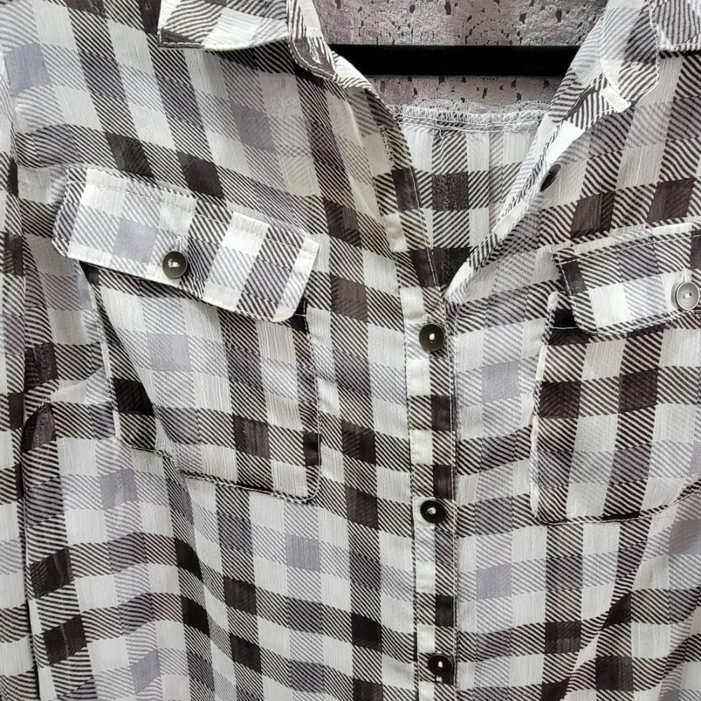 Band of Gypsies Sheer Button Down Long Sleeve Shirt Size Small Lace Back - Picture 12 of 12